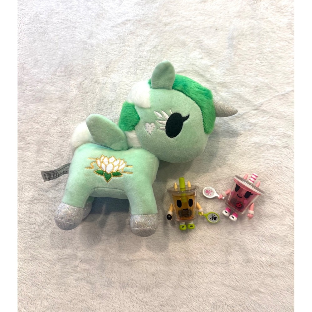 tokidoki Flower Power Water Lily Unicorno Plush‎ 7.5" and Boba Love Figures Set